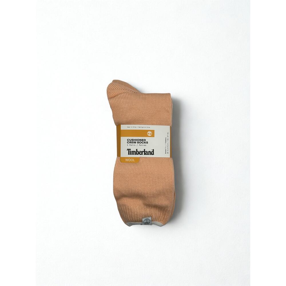 Timberland Women's Cushioned Crew Socks 3 Pairs - Wool Blend Thermal Salmon Pink